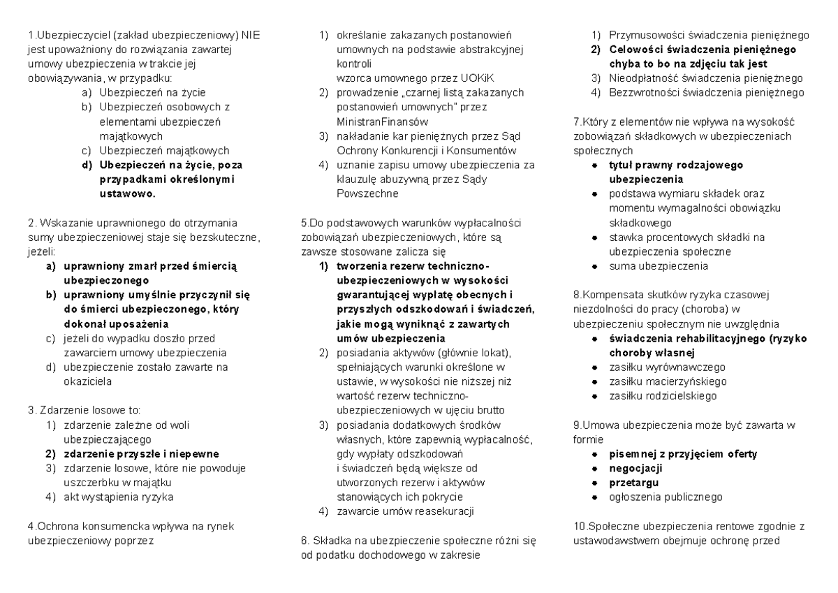 Ubezpieczenia-pytania do egzaminu - 1 (zakład ubezpieczeniowy) NIE jest