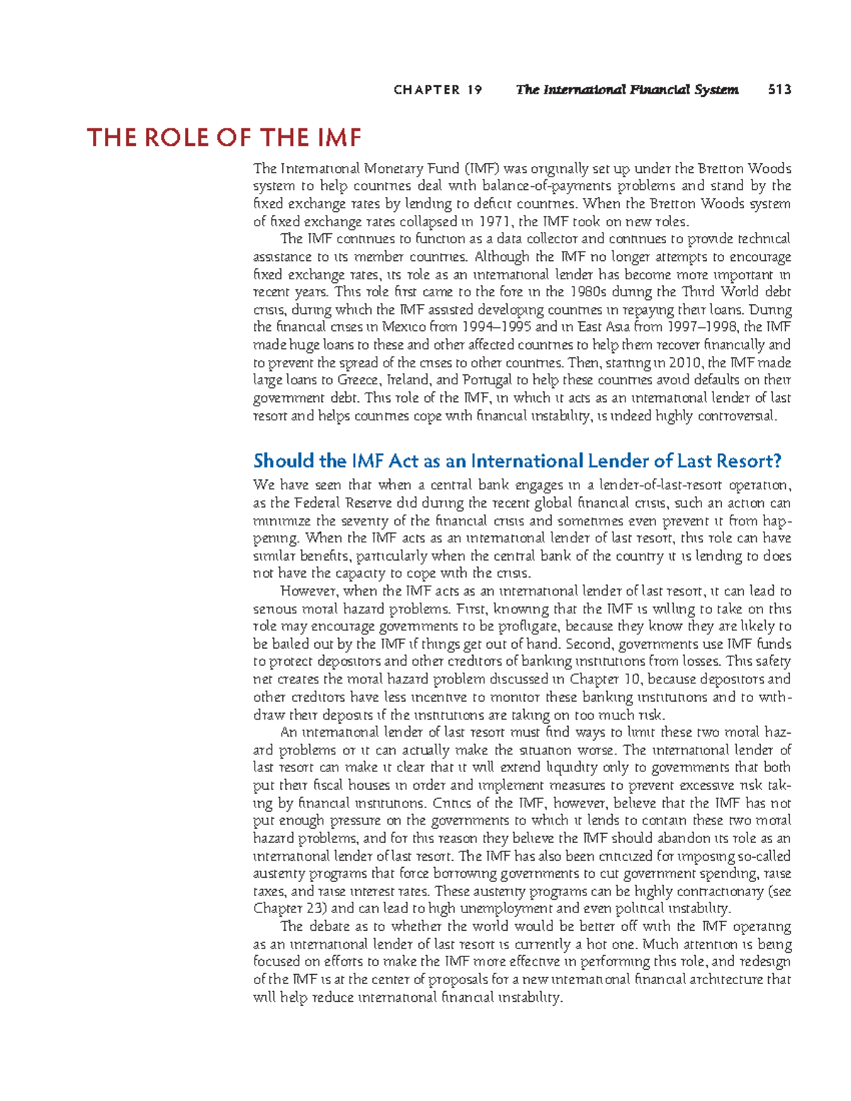 IMF Role - C H A P TE R 1 9 513 THE ROLE OF THE IMF The International ...