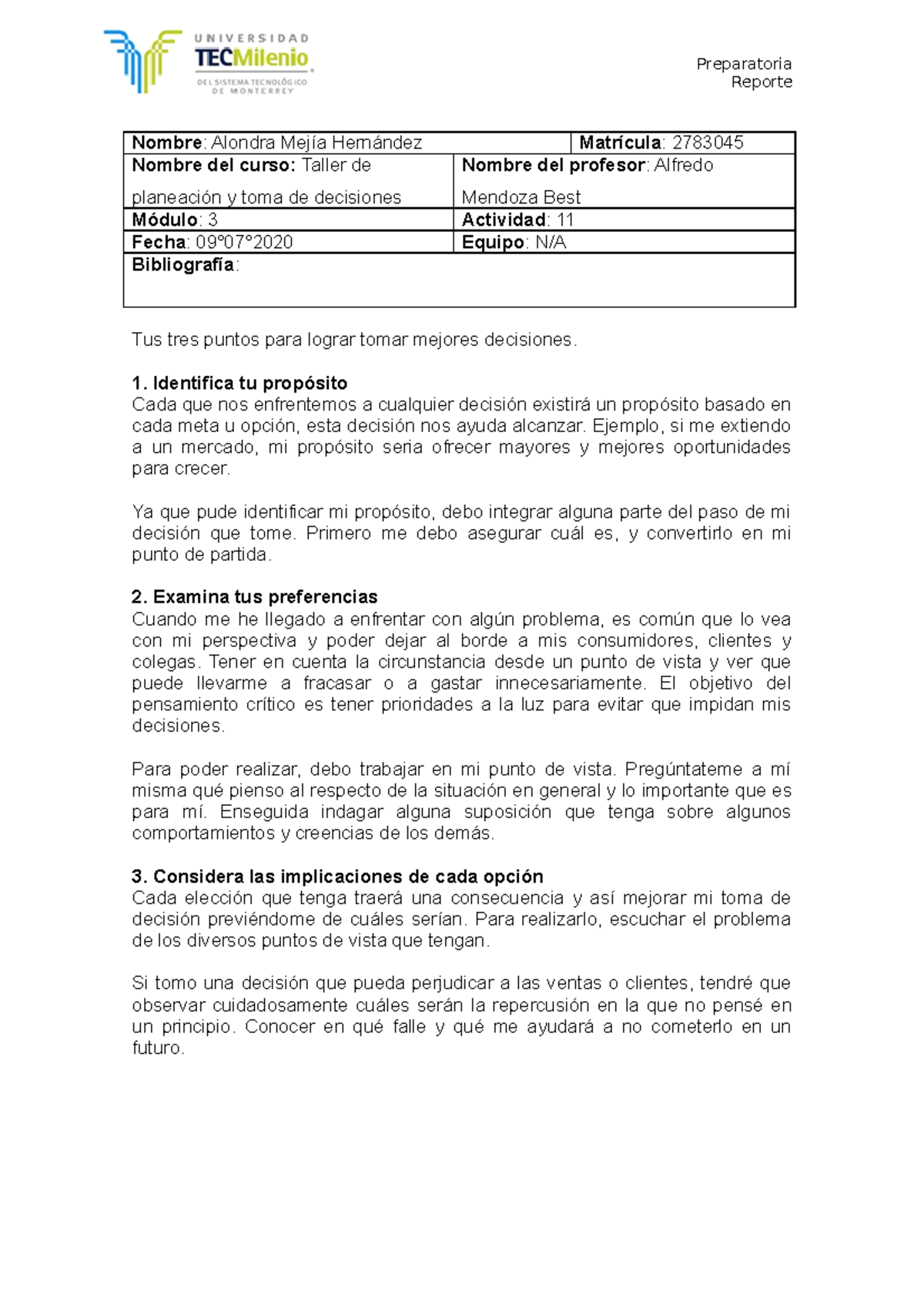 Act 11 taller de planeacion - Preparatoria Reporte Nombre : Alondra ...