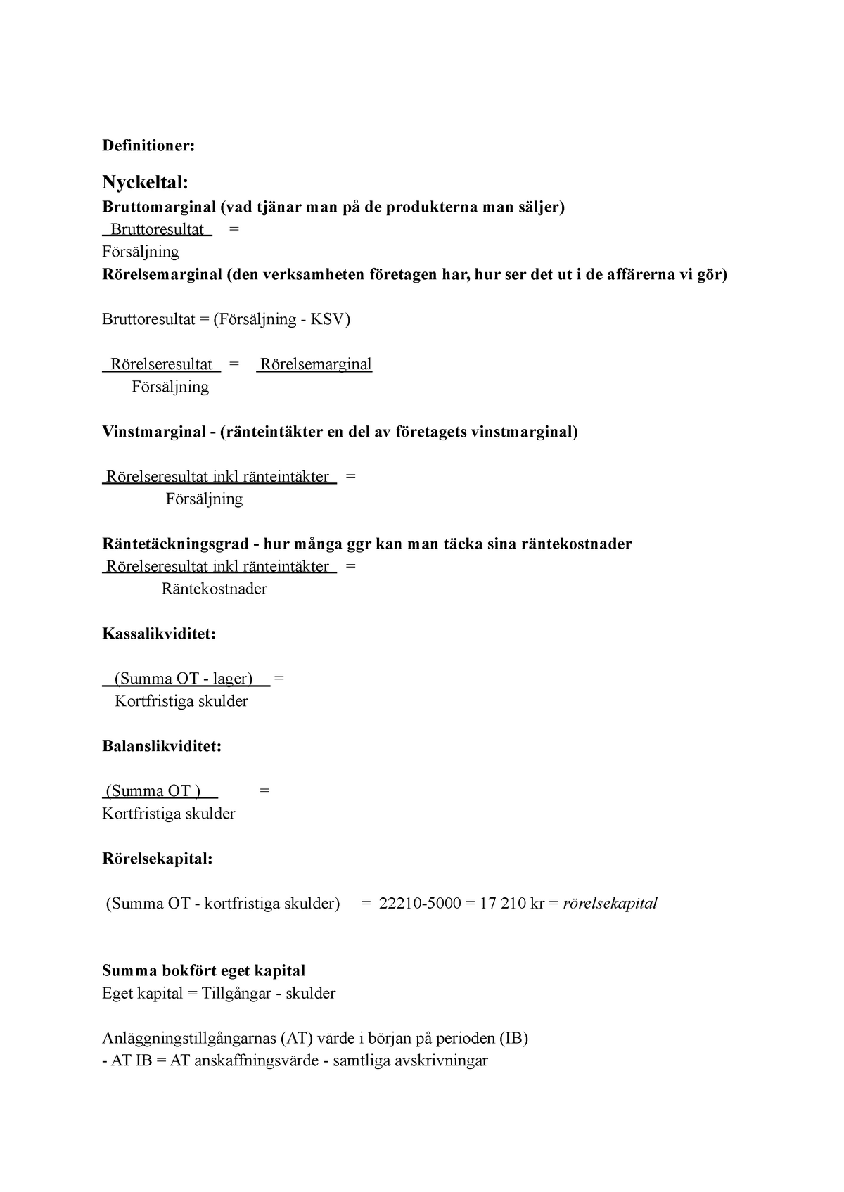 Redovisning 1 - Formelblad Stockholms Universitet - Definitioner ...