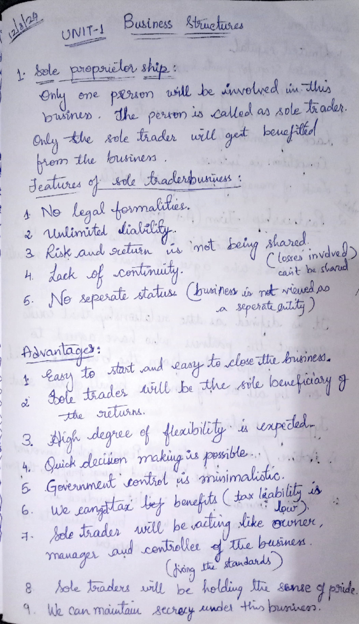 BEFA notes - Business Structures 1. sole proprietor ship : only one ...