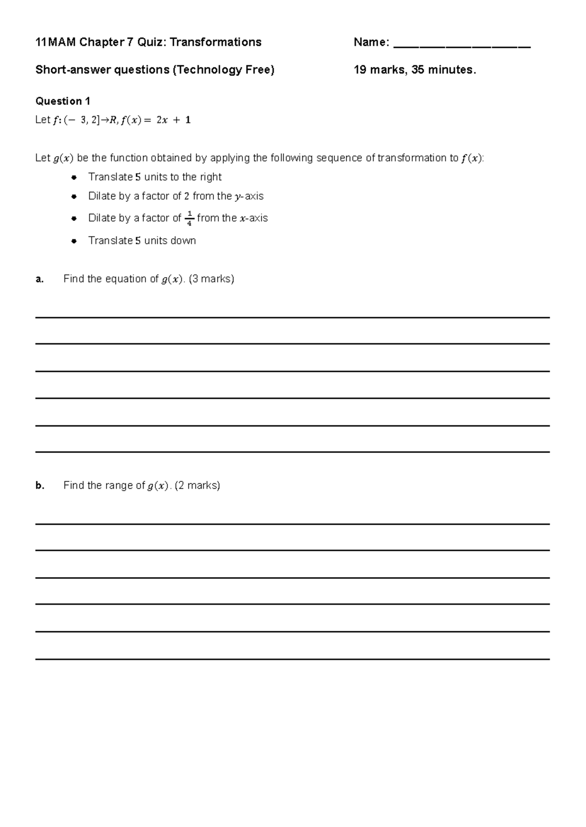 Methods Chapter 7 Quiz - 2024 - 11MAM Chapter 7 Quiz: Transformations ...