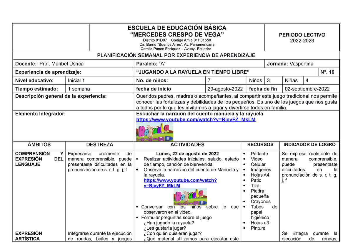 Planificacion De Juegos Tradicionales Para Niños De Tres Años