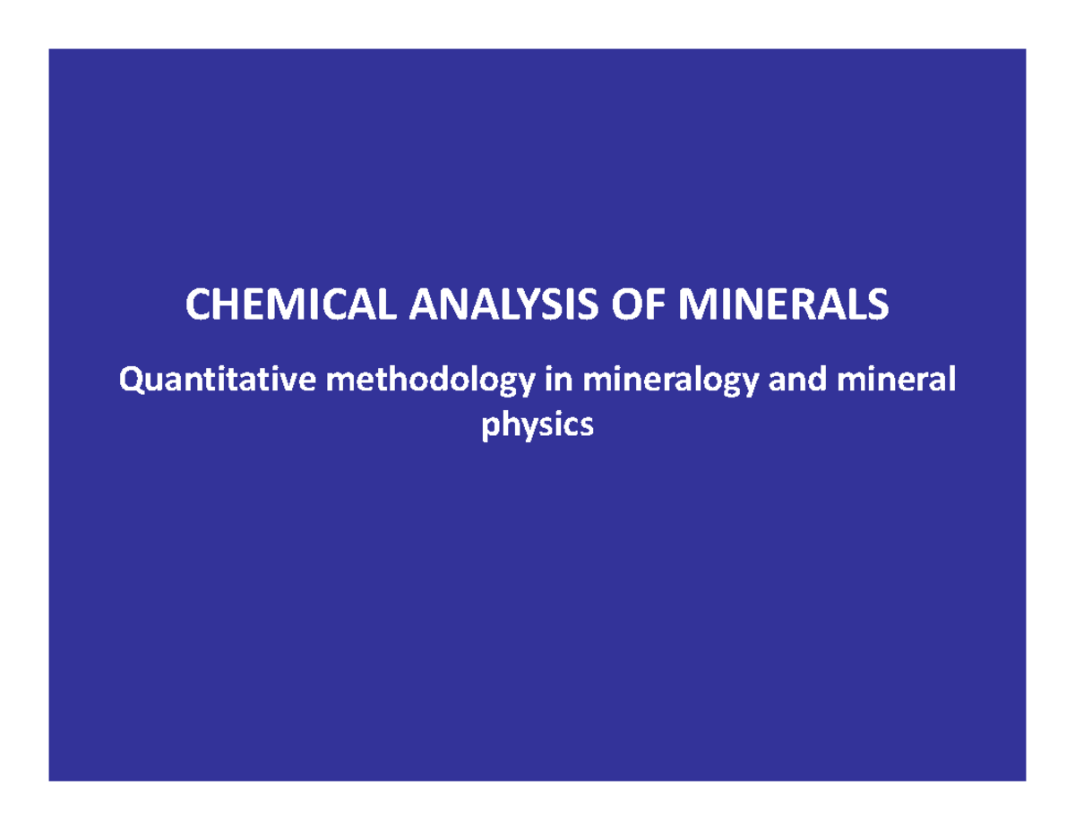 08. Chemical Analysis of Minerals Author UMass Amherst - CHEMICAL ...