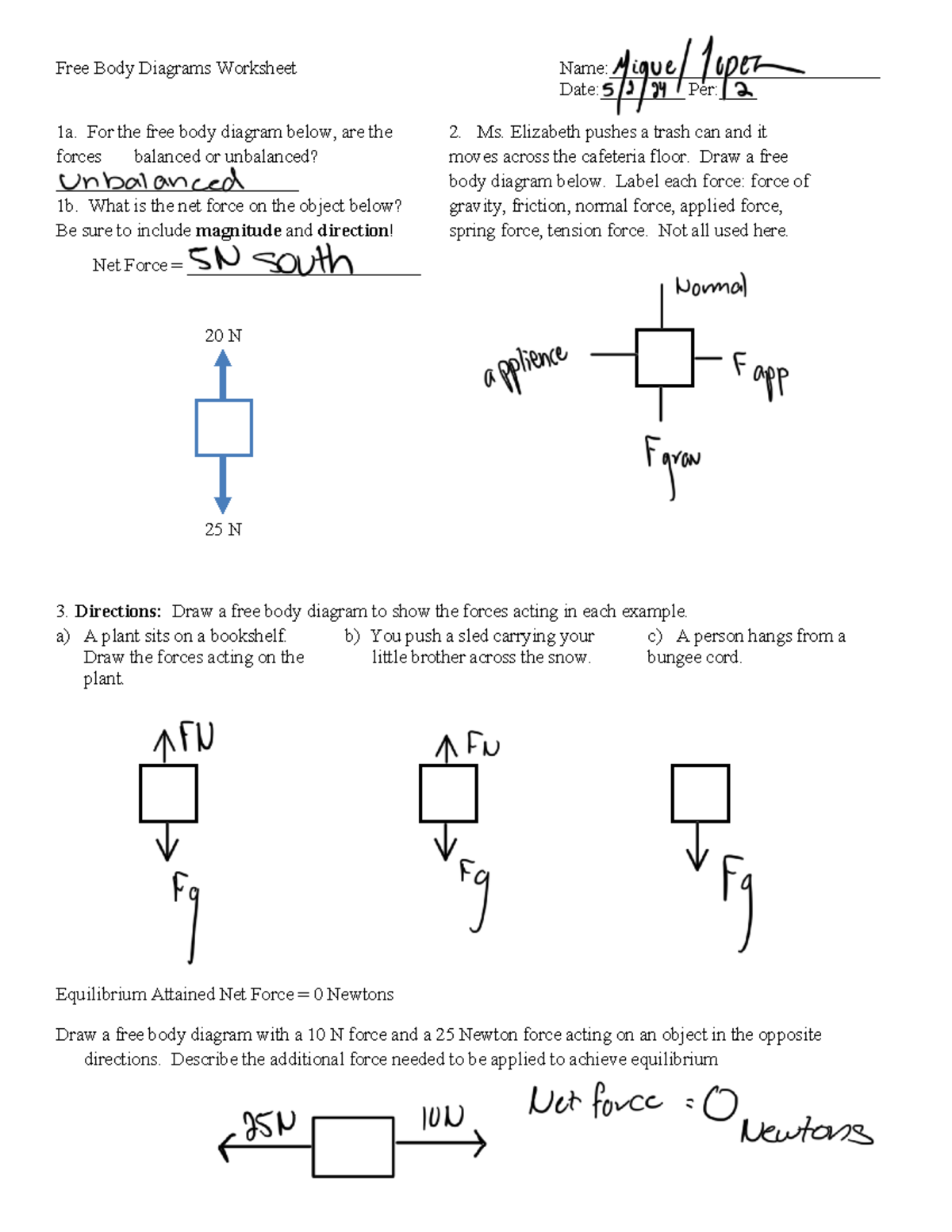 Free body Diagram Mmmmm Free Body Diagrams Worksheet Name