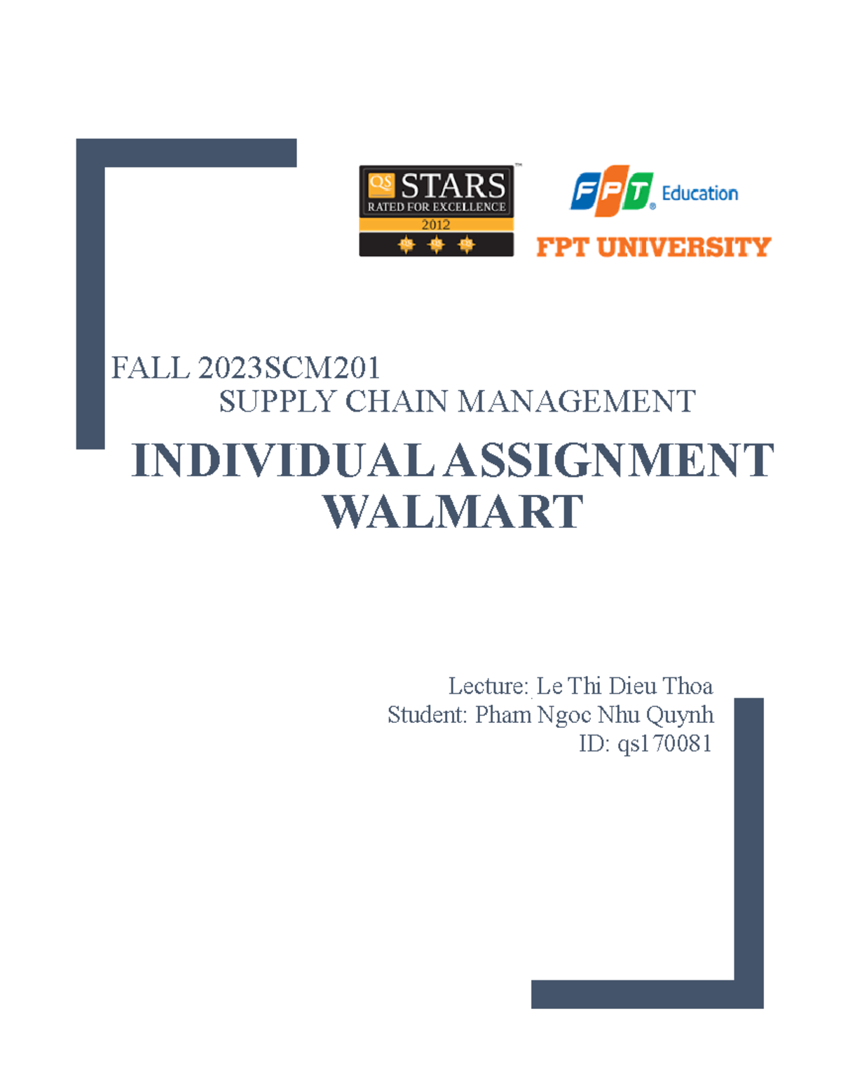 QS170081 - hhhhh - FALL 2023SCM SUPPLY CHAIN MANAGEMENT INDIVIDUAL ...