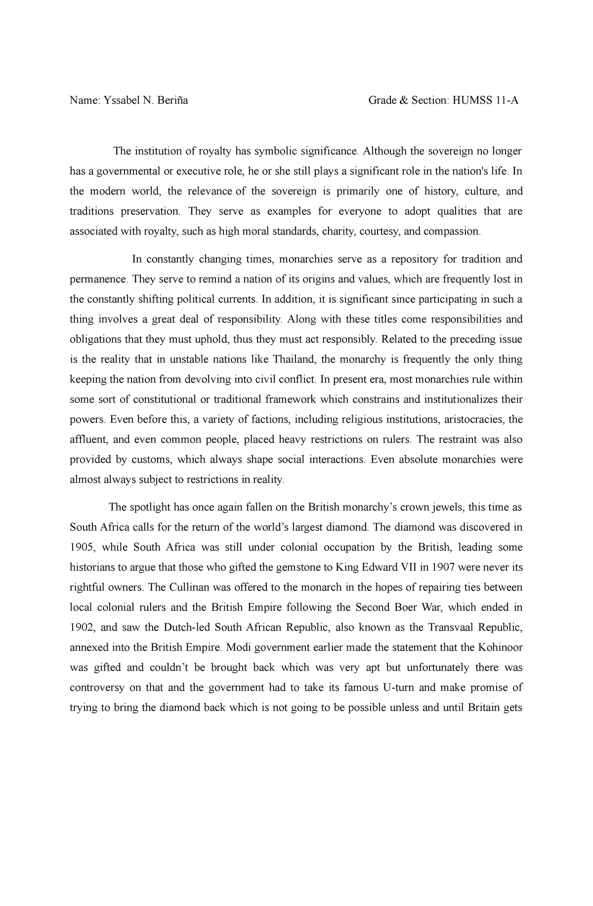 informative essay about humss