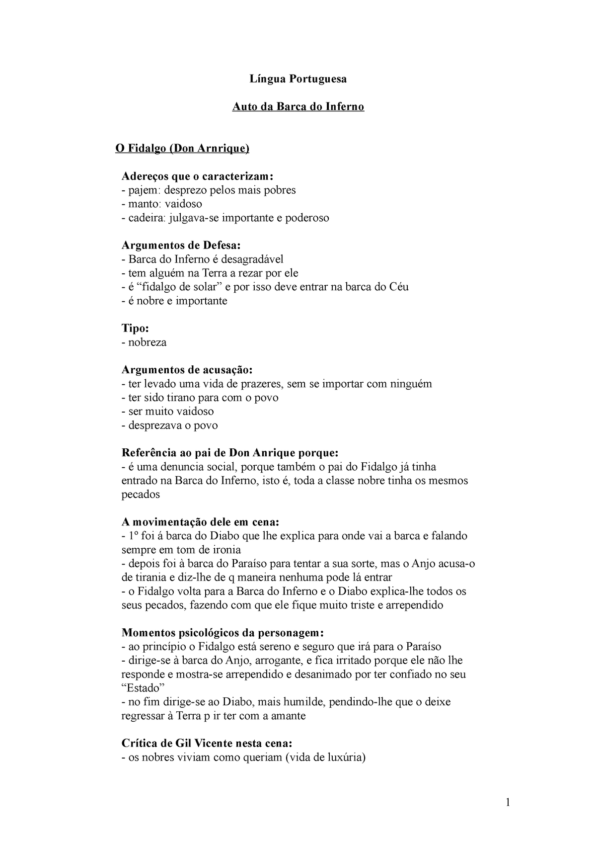 Autobarcainferno Resumo Língua Portuguesa Auto Da Barca Do Inferno O Fidalgo Don Arnrique 0681