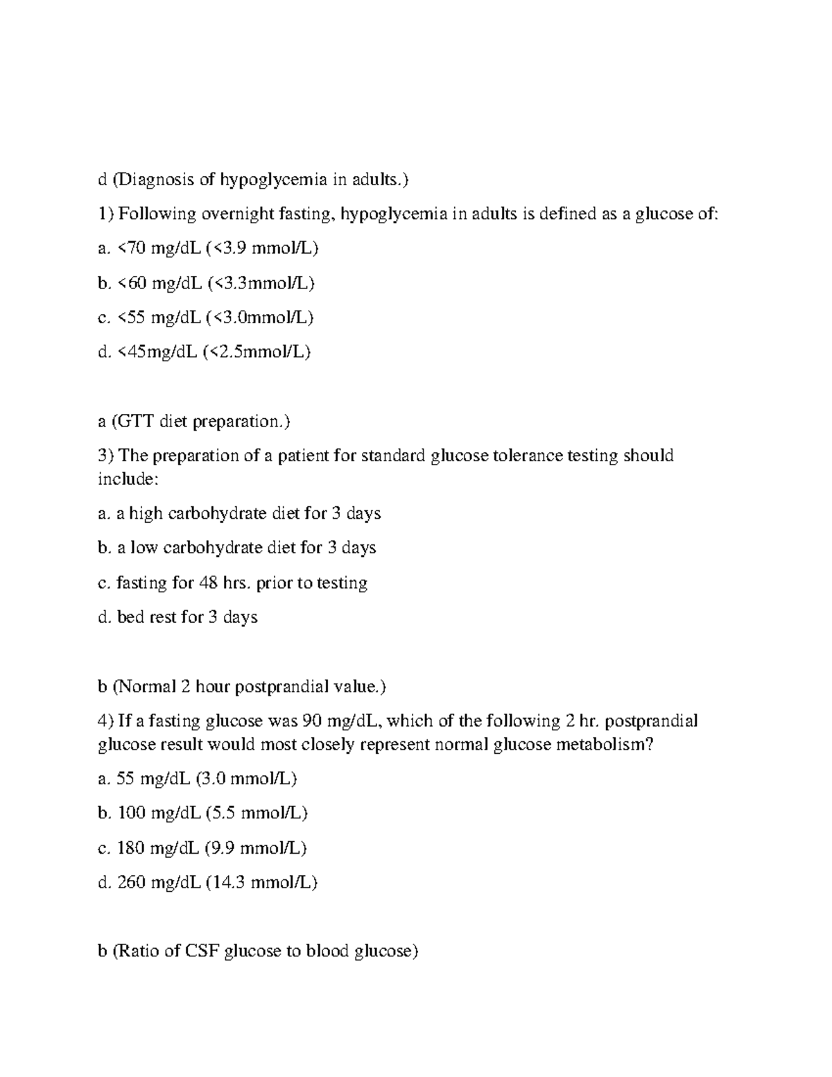 الجواب فوق السؤال Biochemistry d (Diagnosis of hypoglycemia in