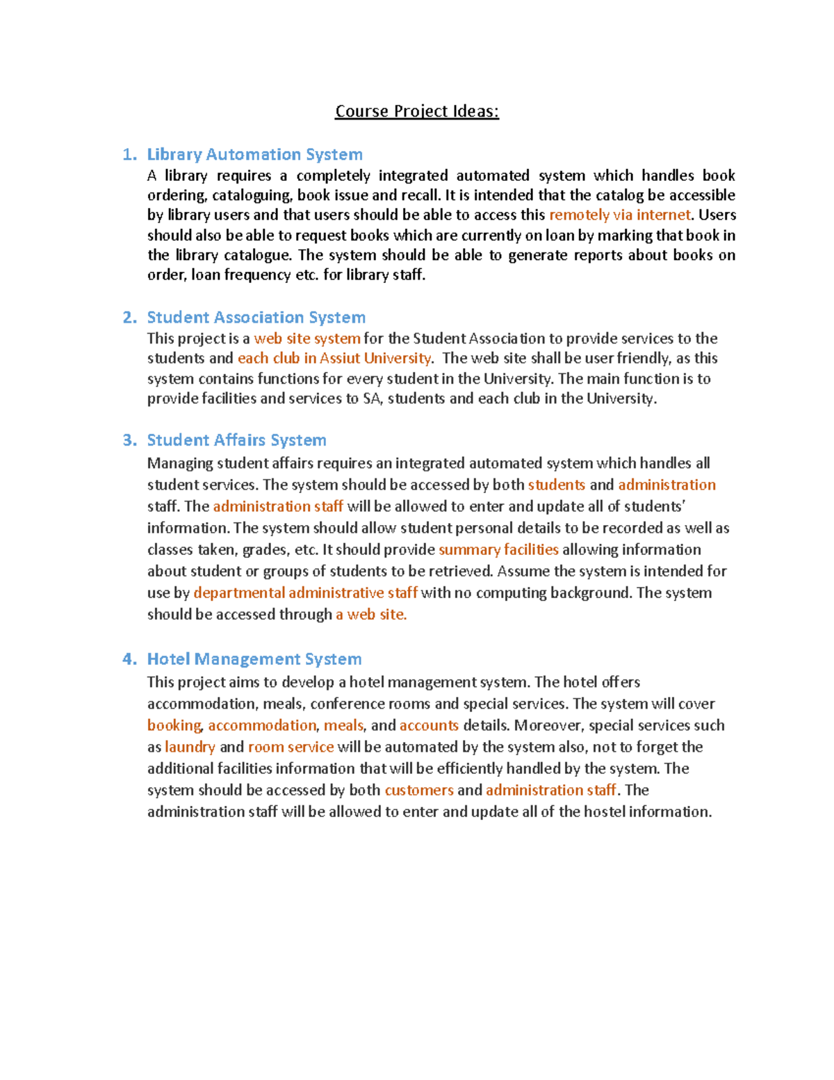 Course Project ideas Software - Course Project Ideas: 1. Library ...