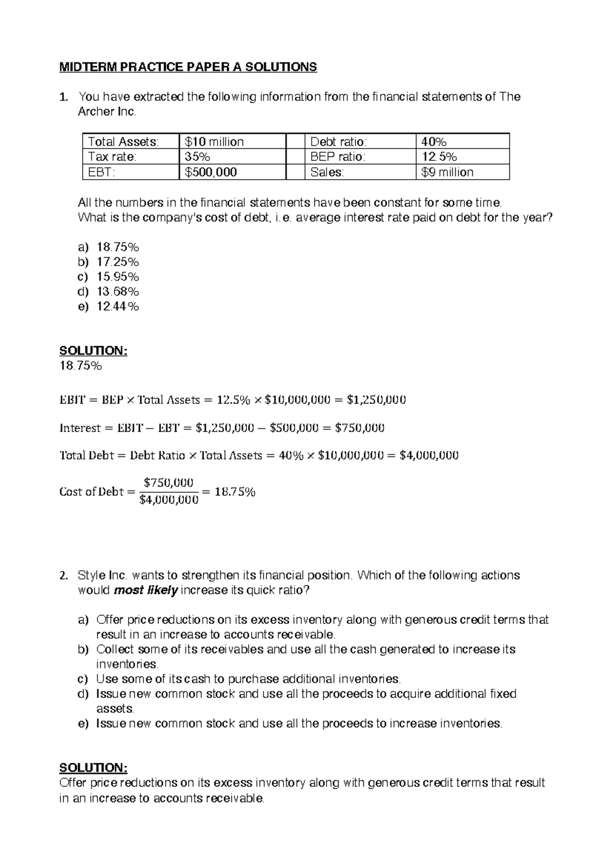 Midterm Practice A Solutions - MIDTERM PRACTICE PAPER A SOLUTIONS You ...