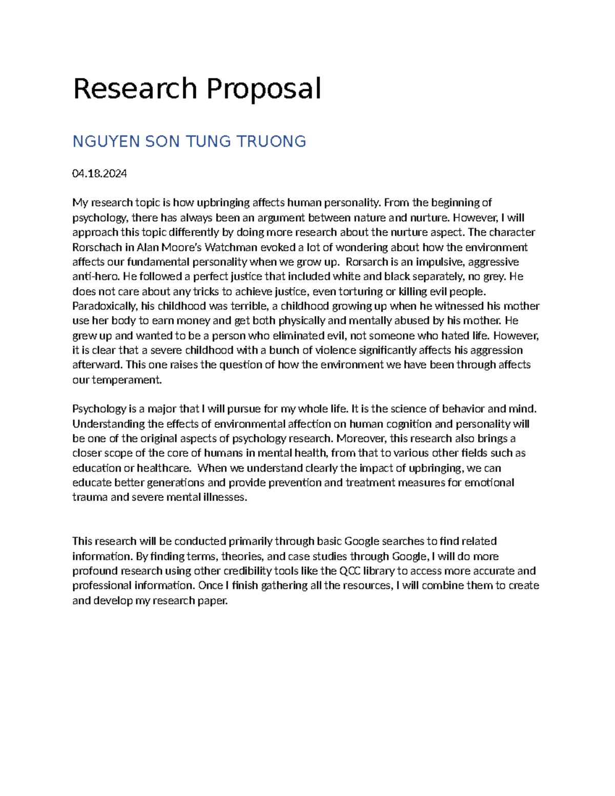 Research Proposal - Research Proposal NGUYEN SON TUNG TRUONG 04. My ...