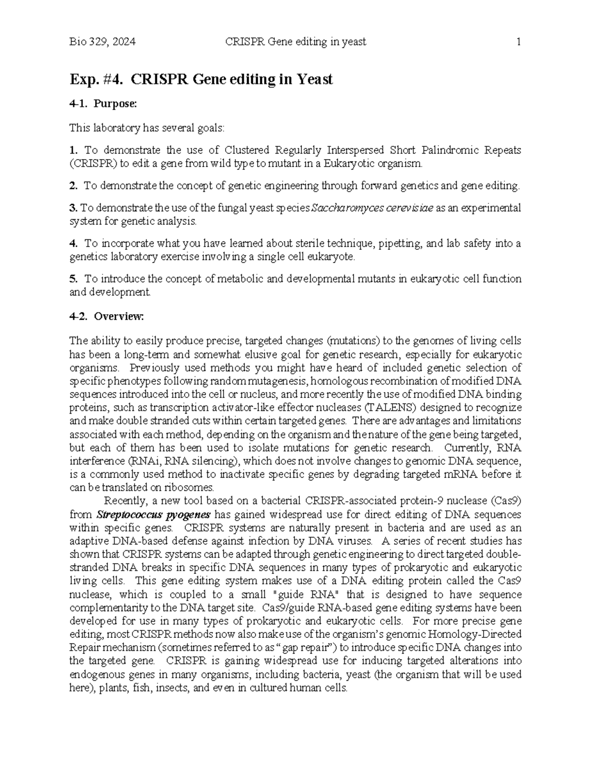 Bio Exp Crispr Gene Editing In Yeast Exp Crispr Gene Editing In Yeast