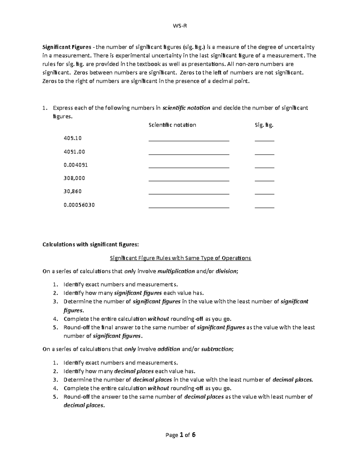 0 WS-R Sig Fig Units Dimensional Analysis Based on Review Chapter ...