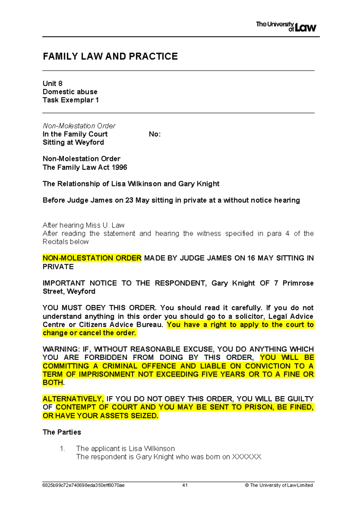 2324 fam ws08 ce02 task01 exemplar - FAMILY LAW AND PRACTICE Unit 8 ...
