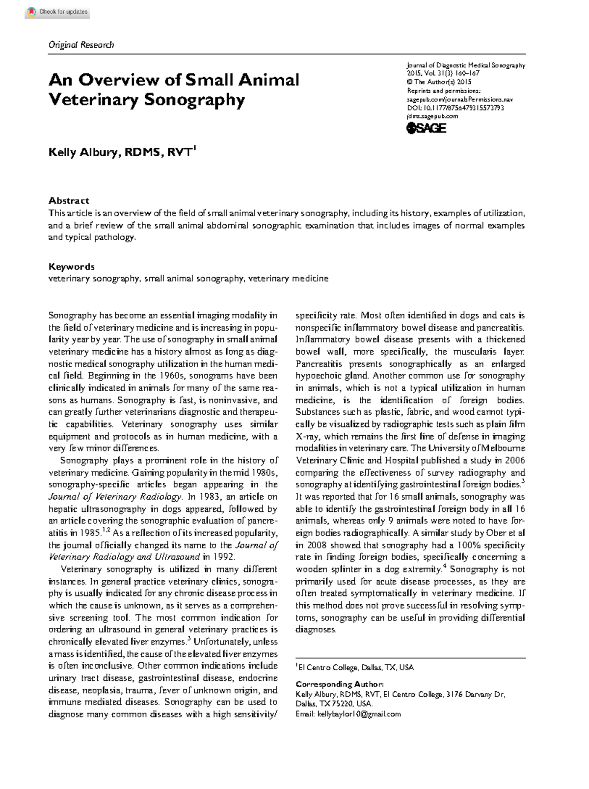 Albury 2015 an overview of small animal veterinary sonography Journal