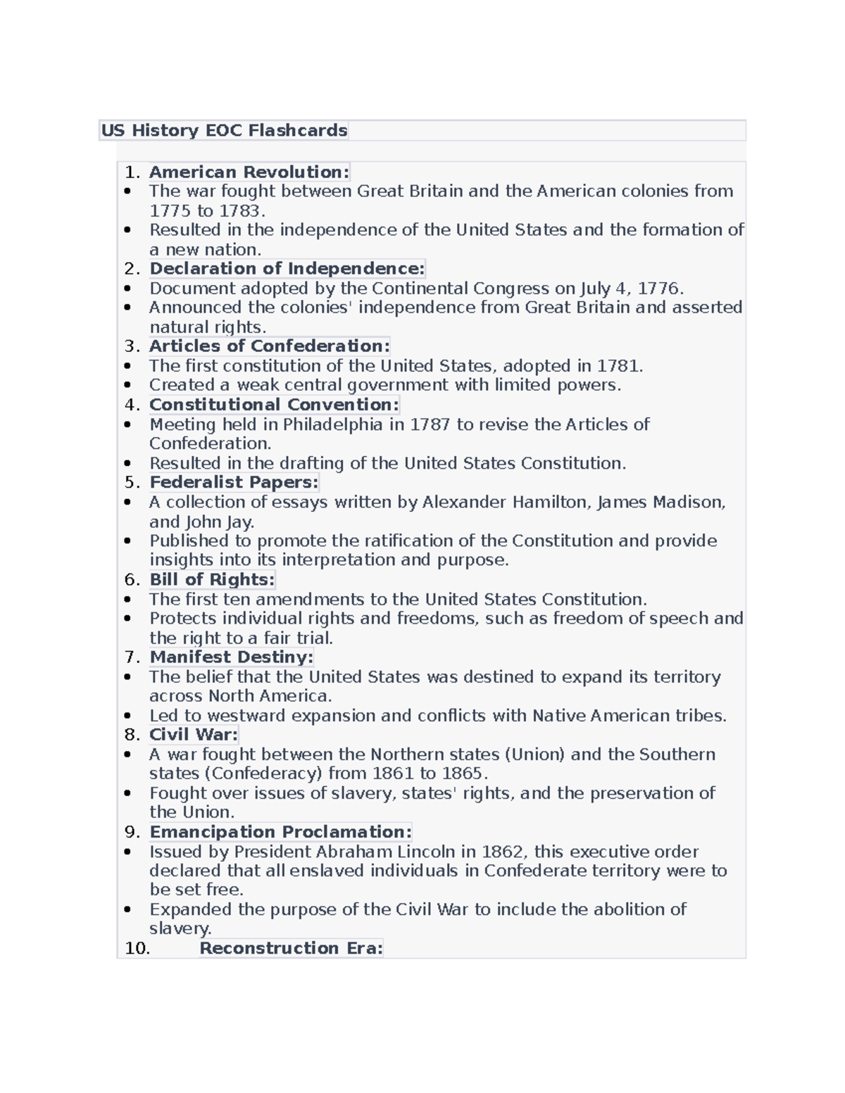 US history EOC study guide US History EOC Flashcards American