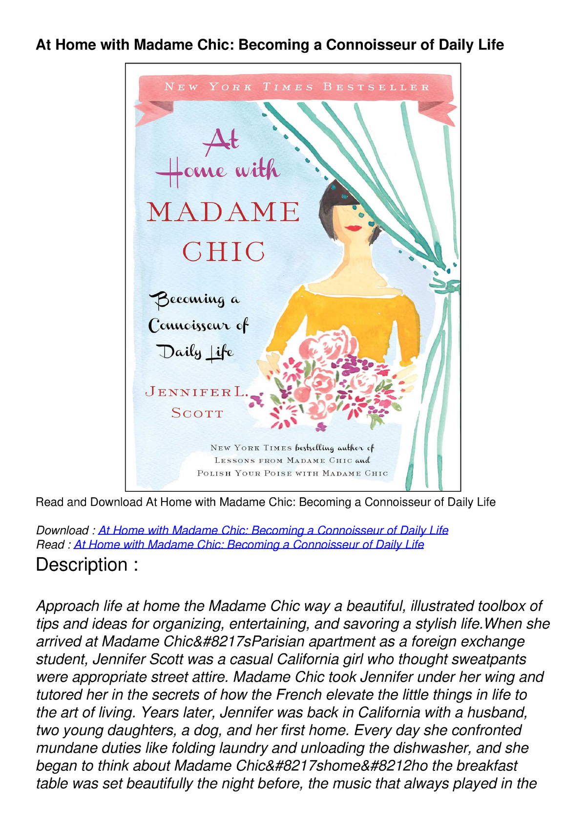 Download Book [PDF] At Home With Madame Chic: Becoming A Connoisseur Of ...