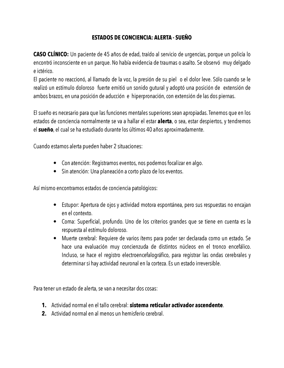 11 Estados De Conciencia Alerta Sueño Estados De Conciencia Alerta Caso Un Paciente De 45 6784