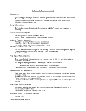 WGSS Midterm Study Guide - Author & Title Main Argument Key terms “New ...