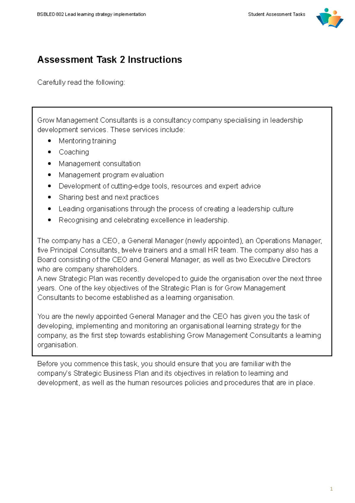 Assignment work of management assignment - Assessment Task 2 ...