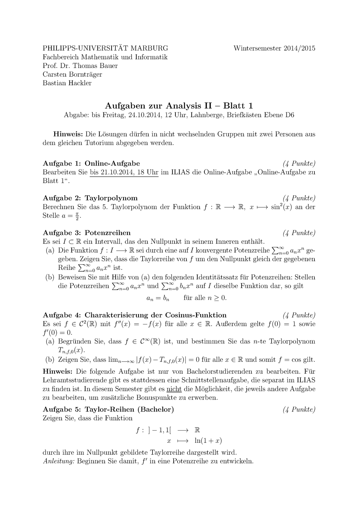 Praktisch - Aufgaben Zur Analysis II - Blatt 1-10 - WS14/15 ...