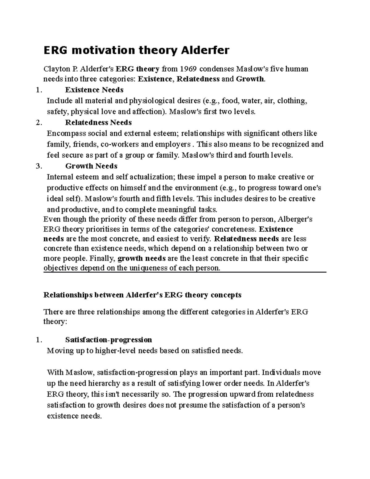 ERG motivation theory Alderfer - ERG motivation theory Alderfer Clayton ...