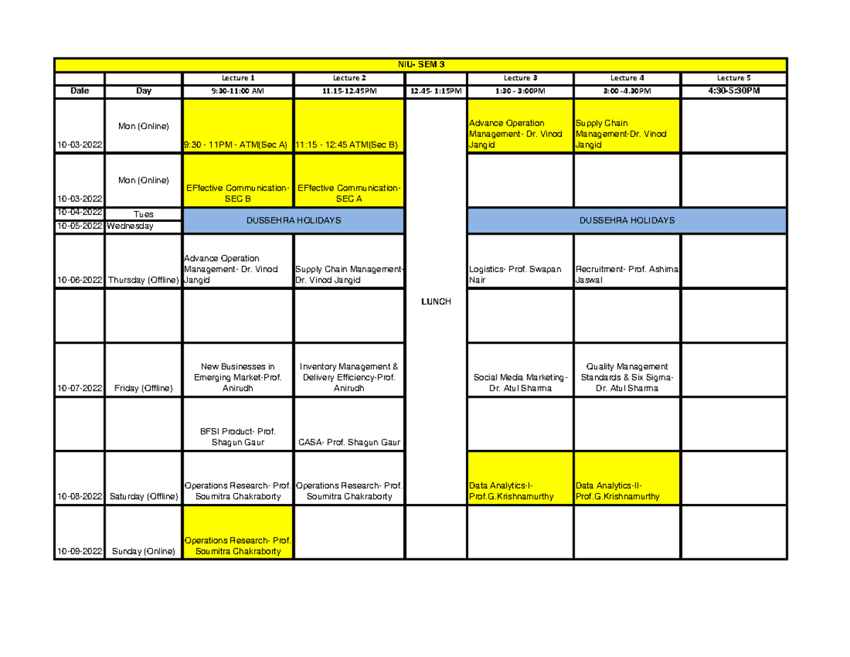 NIU - Good - Lecture 1 Lecture 2 Lecture 3 Lecture 4 Lecture 5 Date Day ...