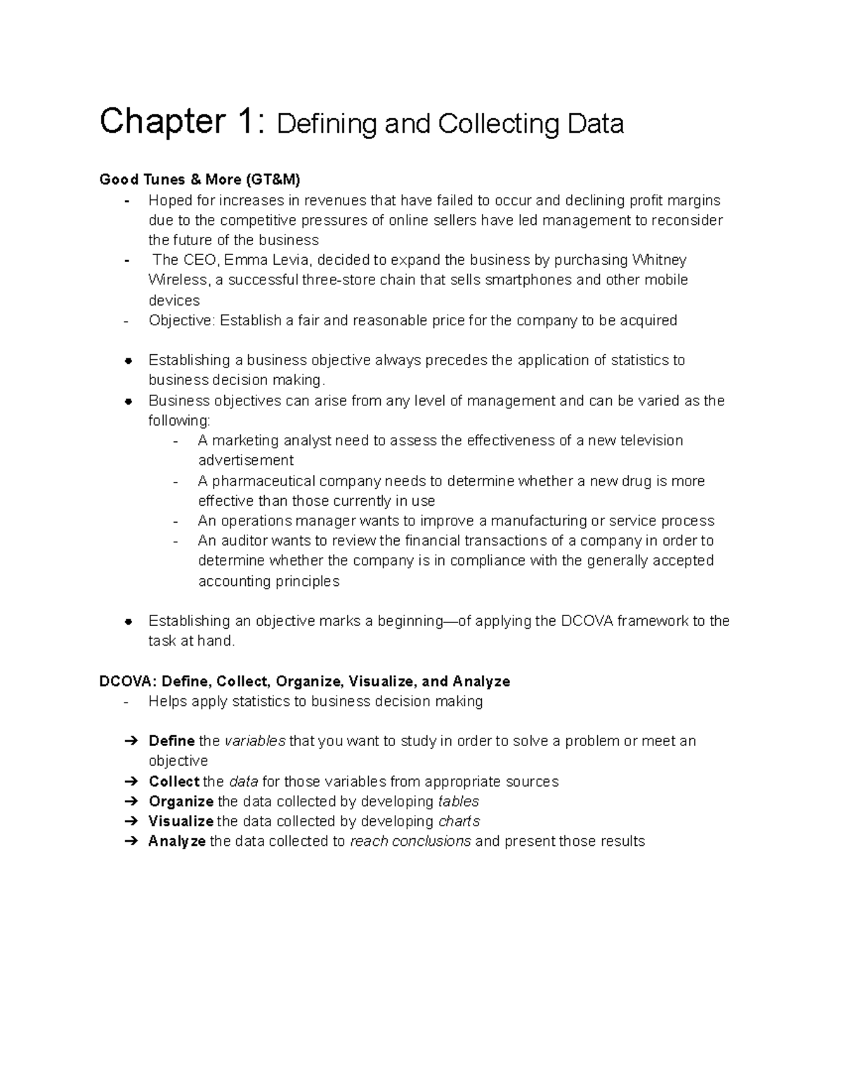 Statistical Notes - Chapter 1: Defining And Collecting Data - Chapter 1 ...