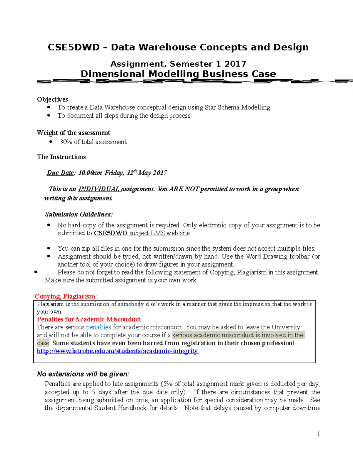 CSE5DWD Assignment - sample - CSE5DWD – Data Warehouse Concepts and ...