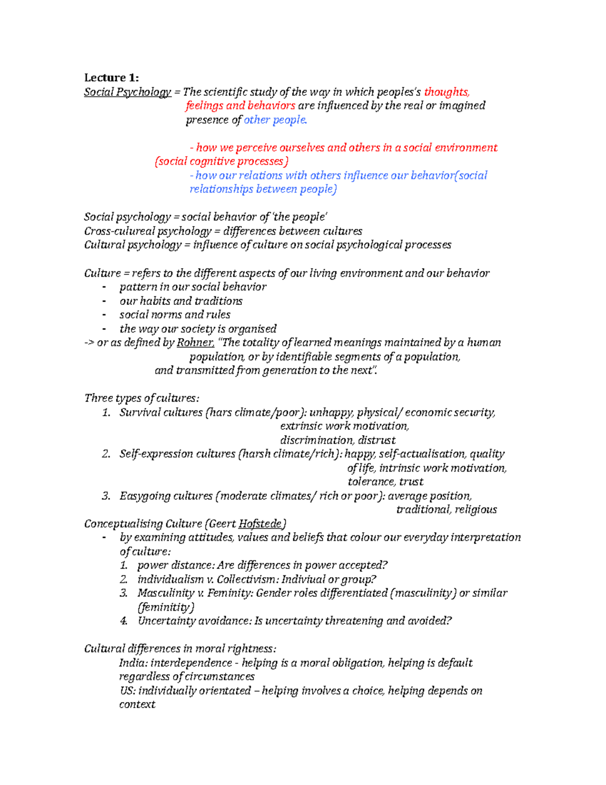 Social and Cross-cultural notes - Lecture 1: Social Psychology The ...