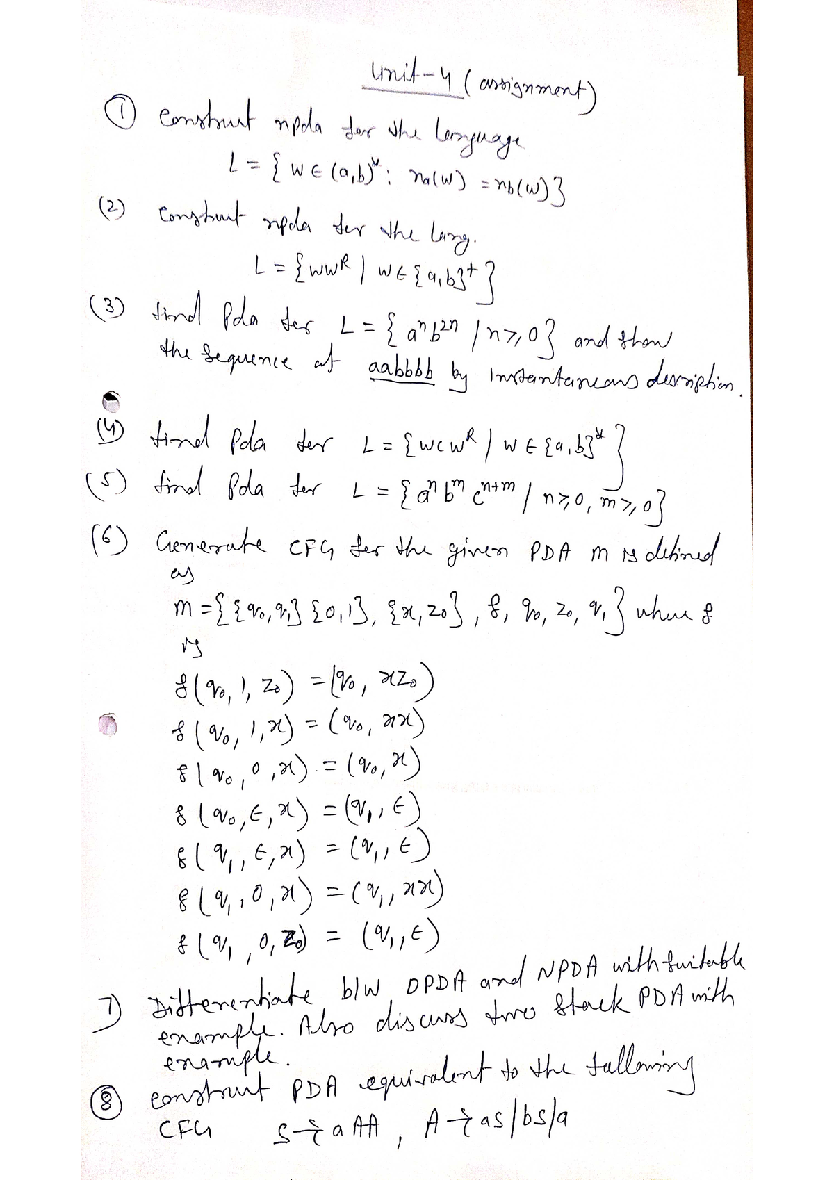 Unit 4 Automata Question - B Tech - Studocu