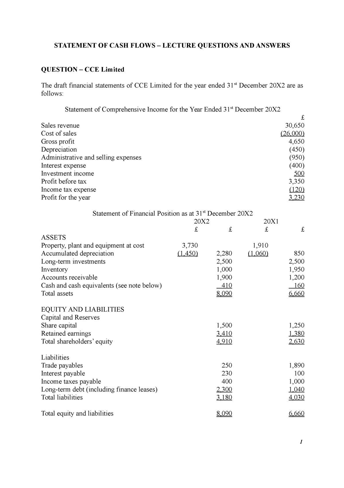 Cash Flow - Practice Material For Cash Flow. - STATEMENT OF CASH FLOWS ...