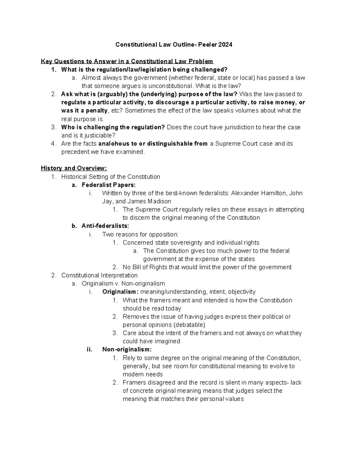 Constitutional Law Outline - Almost always the government (whether ...