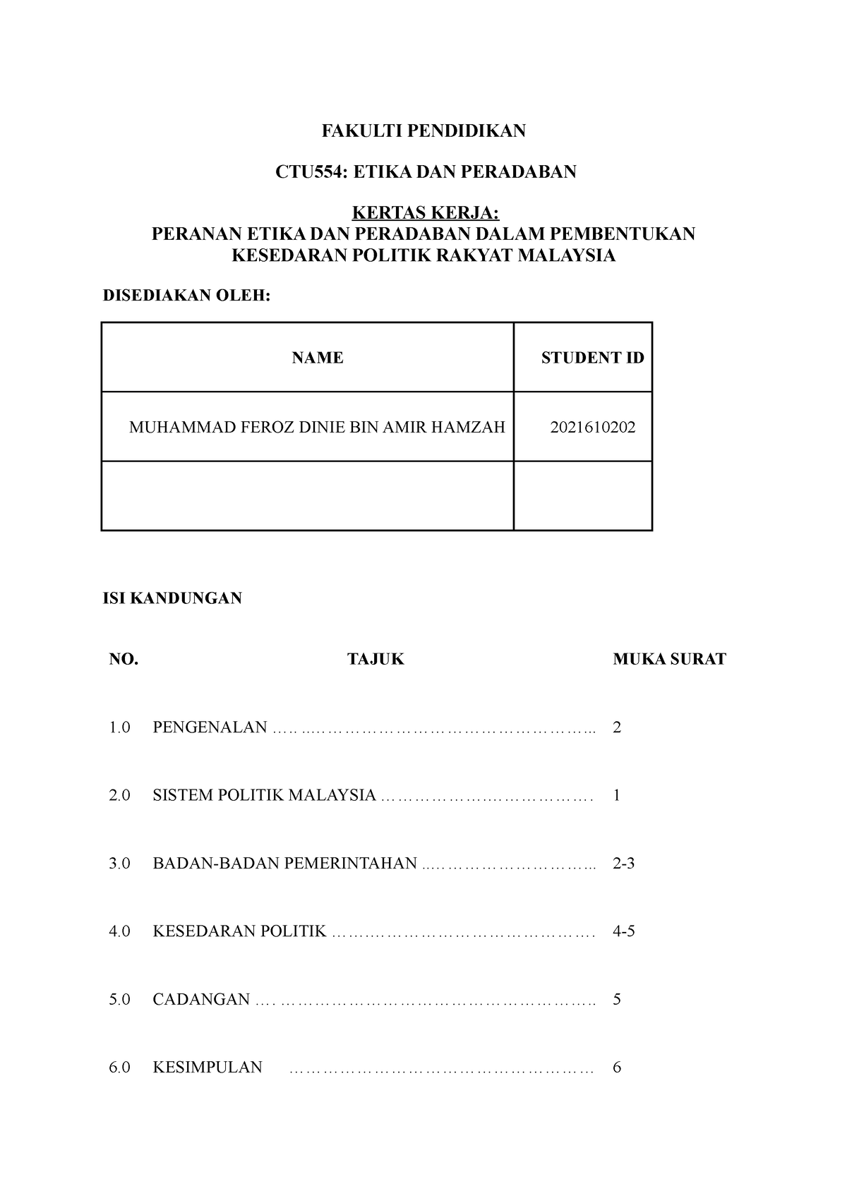 contoh tajuk assignment etika dan peradaban