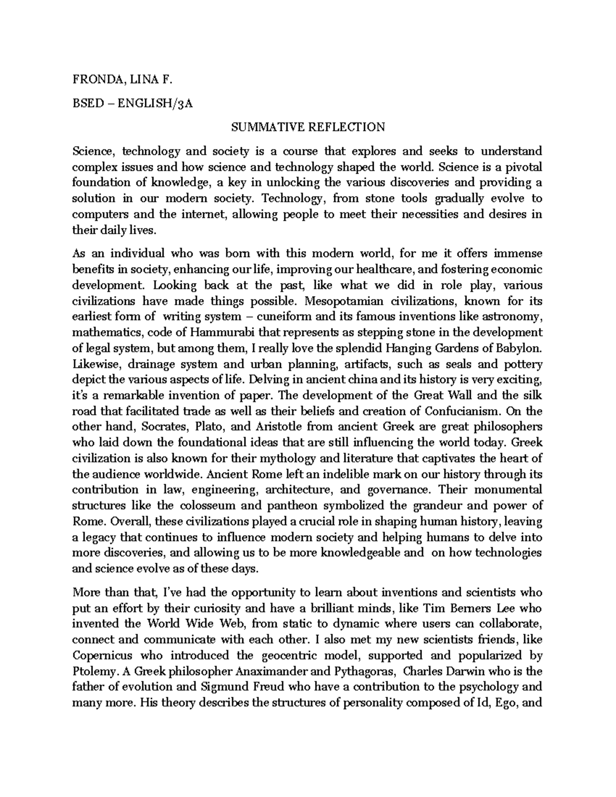 Fronda Lina Summative Reflection Fronda Lina 3A - FRONDA, LINA F. BSED ...