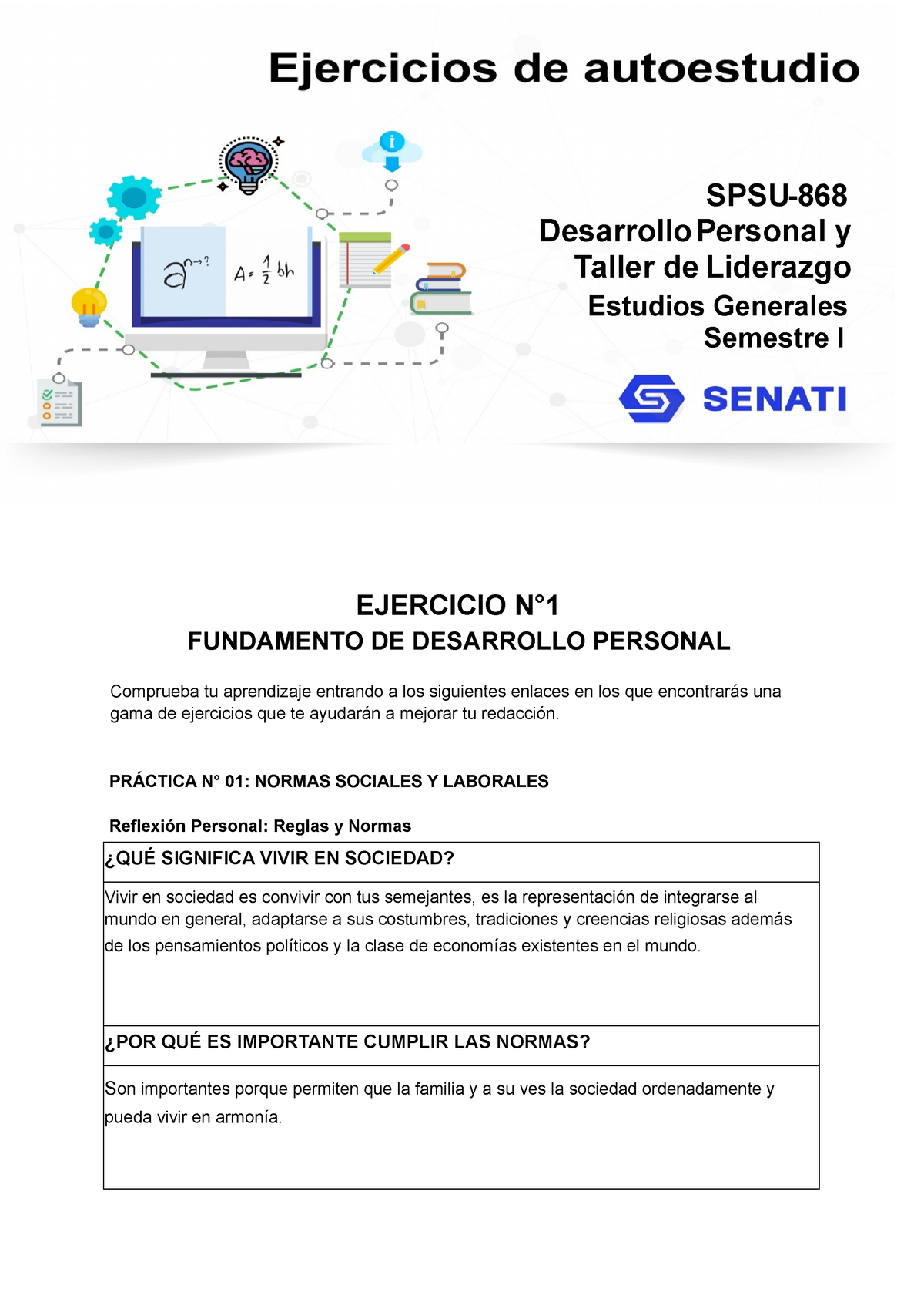 Autoestudio, Desarrollo Personal Unidad 1 - EJERCICIO N° FUNDAMENTO DE ...