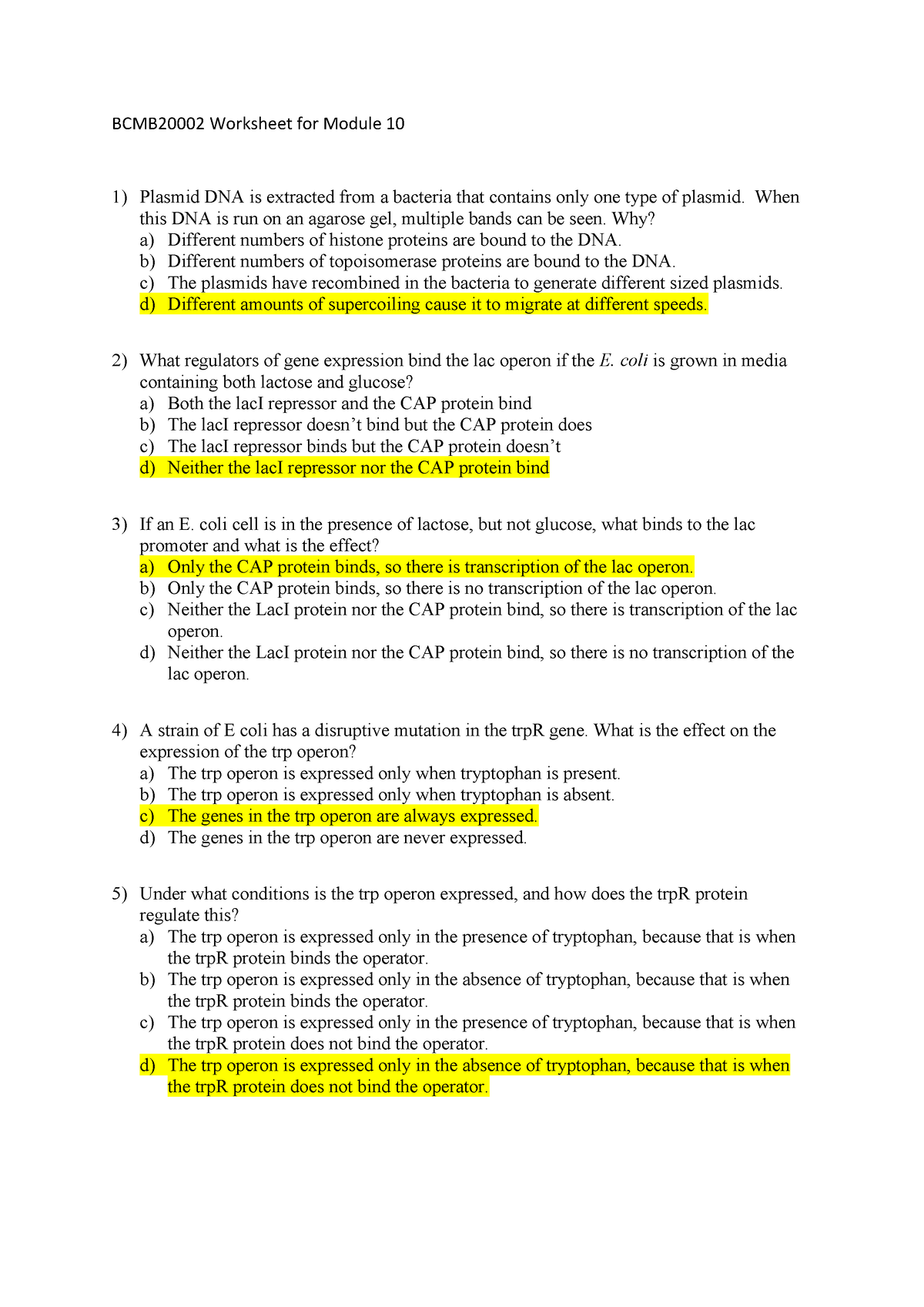 Worksheet Module 10 with answers - BCMB20002 Worksheet for Module 1 0 ...