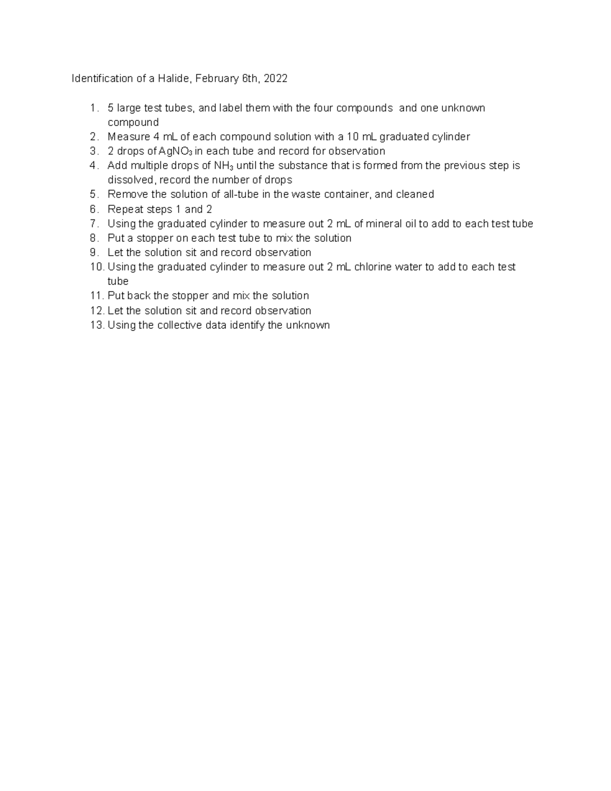 Identification of a Halide Summary - Identification of a Halide ...