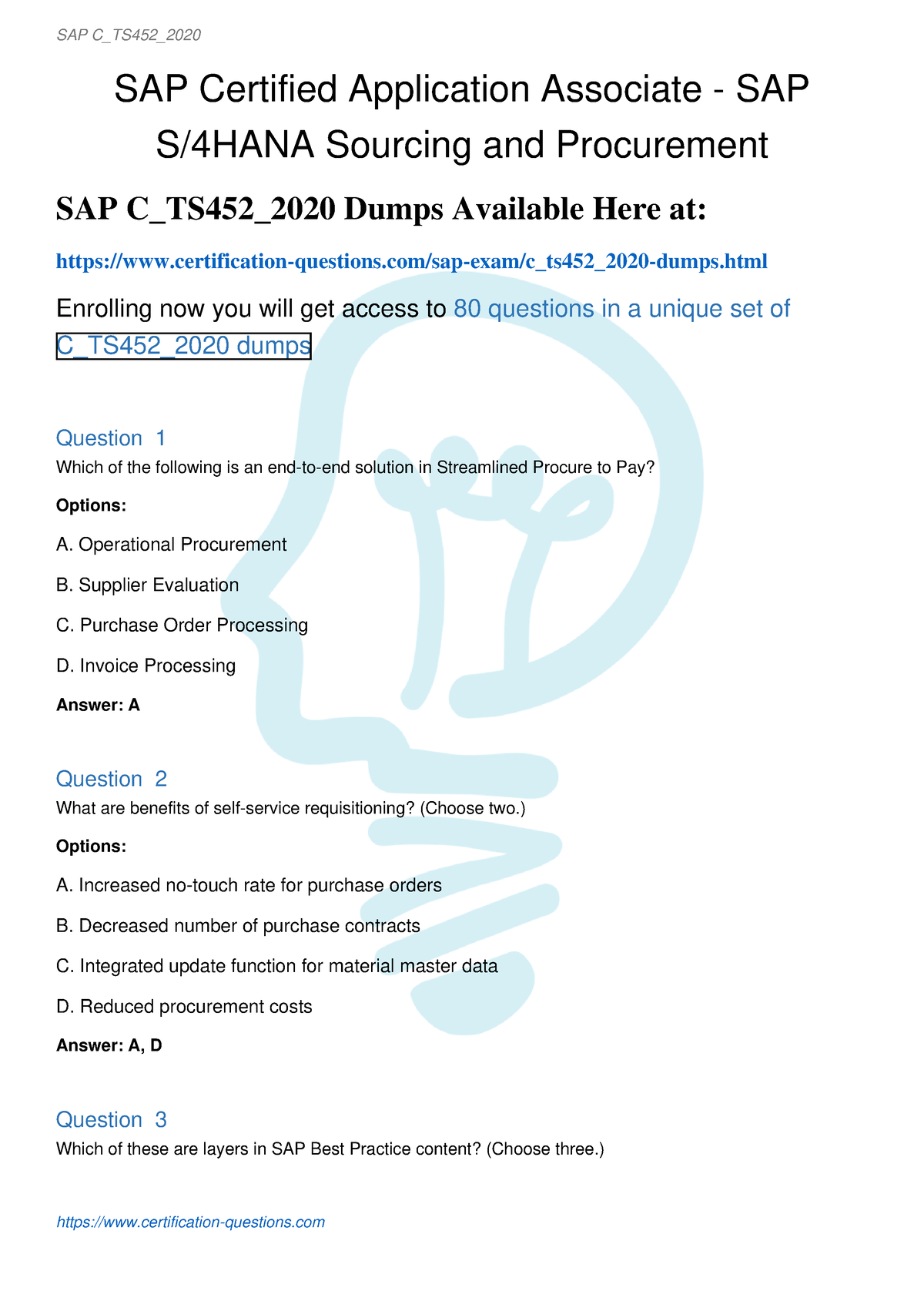 C ts452 2020-pdf - SAP Certified Application Associate - SAP S/4HANA  Sourcing and Procurement SAP - Sns-Brigh10