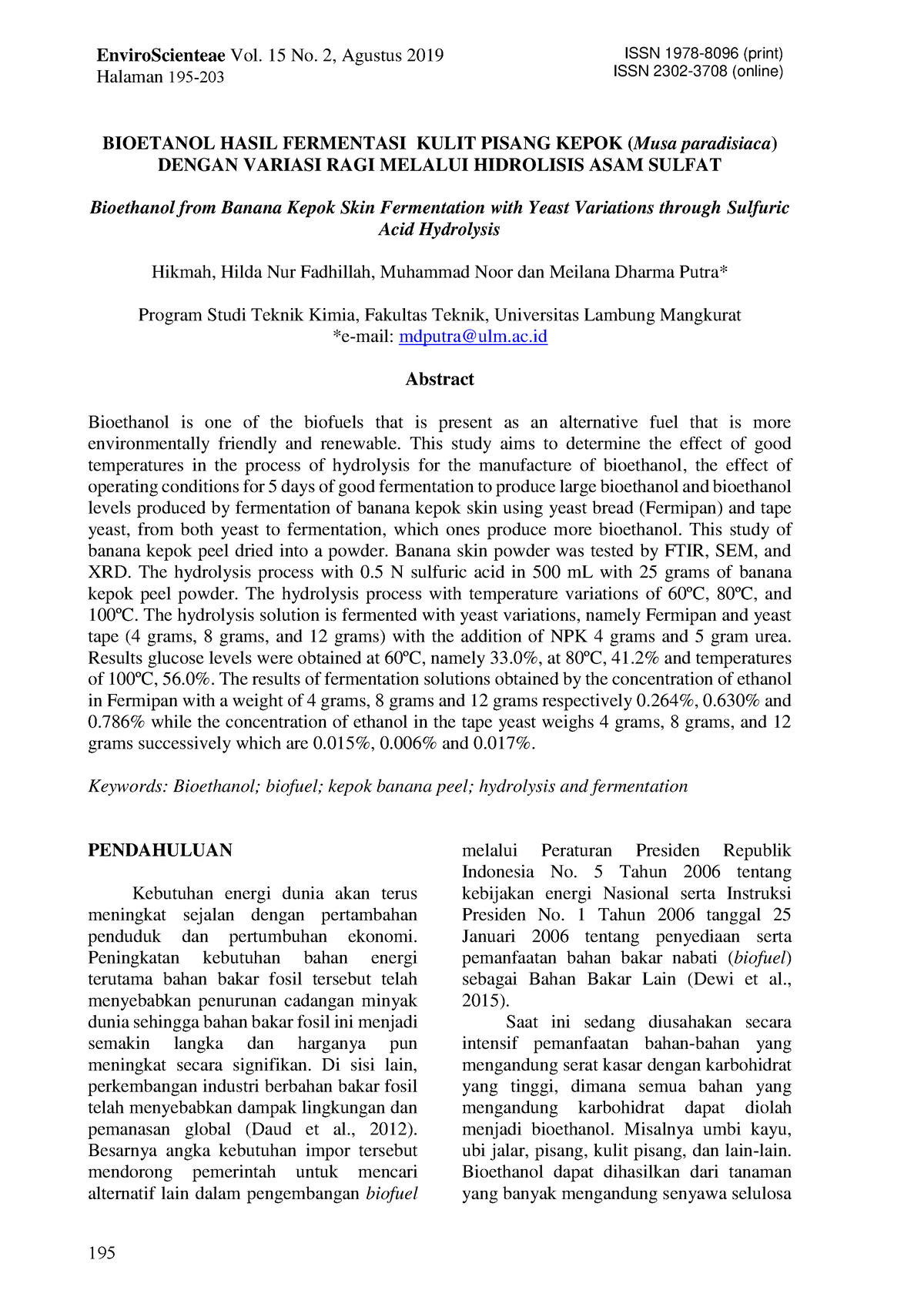 6950-15914-1-SM - Jurnal - EnviroScienteae Vol. 15 No. 2, Agustus 2019 ...