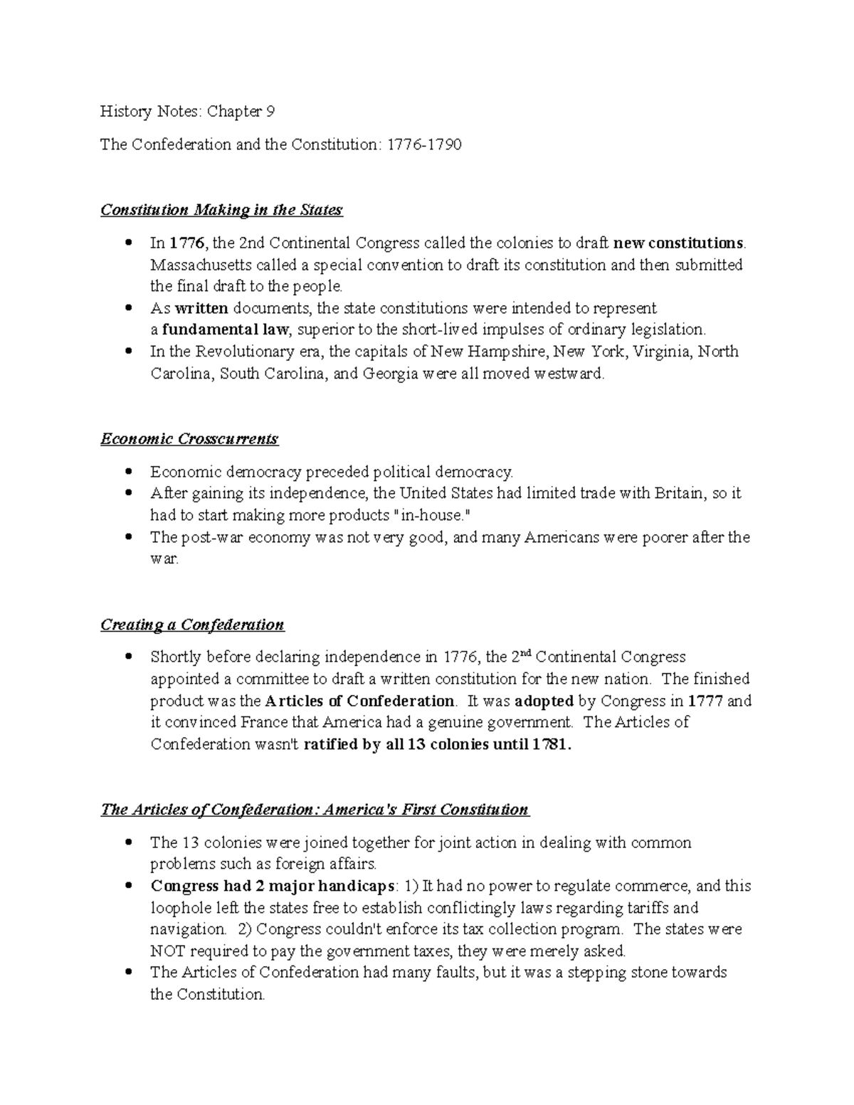 History Notes Ch 9 - History Notes: Chapter 9 The Confederation and the ...