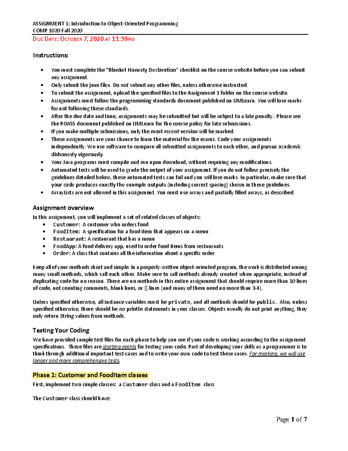 COMP1020 Assignment 1 - lab - COMP 1020 Fall 2020 DUE DATE: OCTOBER 7 ...