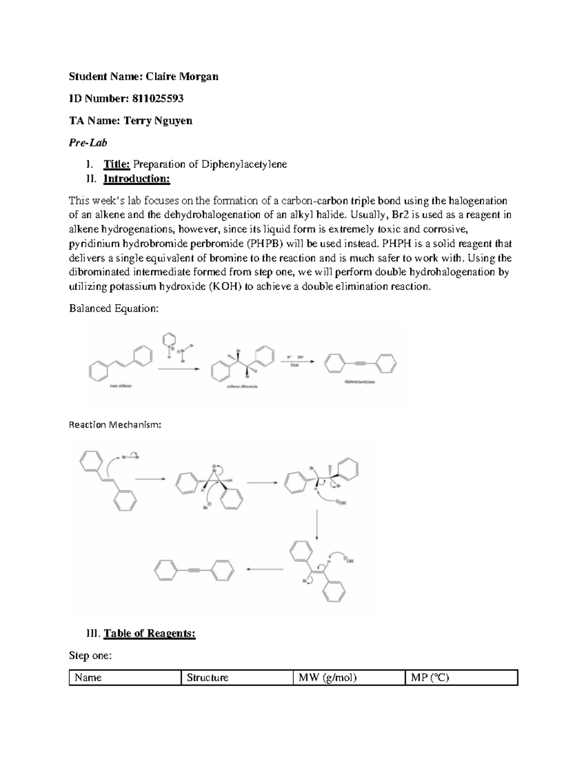 Ochem 1 Experiment 8 Pre Lab Student Name Claire Morgan Id Number 811025593 Ta Name Terry Ochem 1 Experiment 8 Pre Lab Student Name Claire Morgan Id Number 811025593 Ta Name Terry