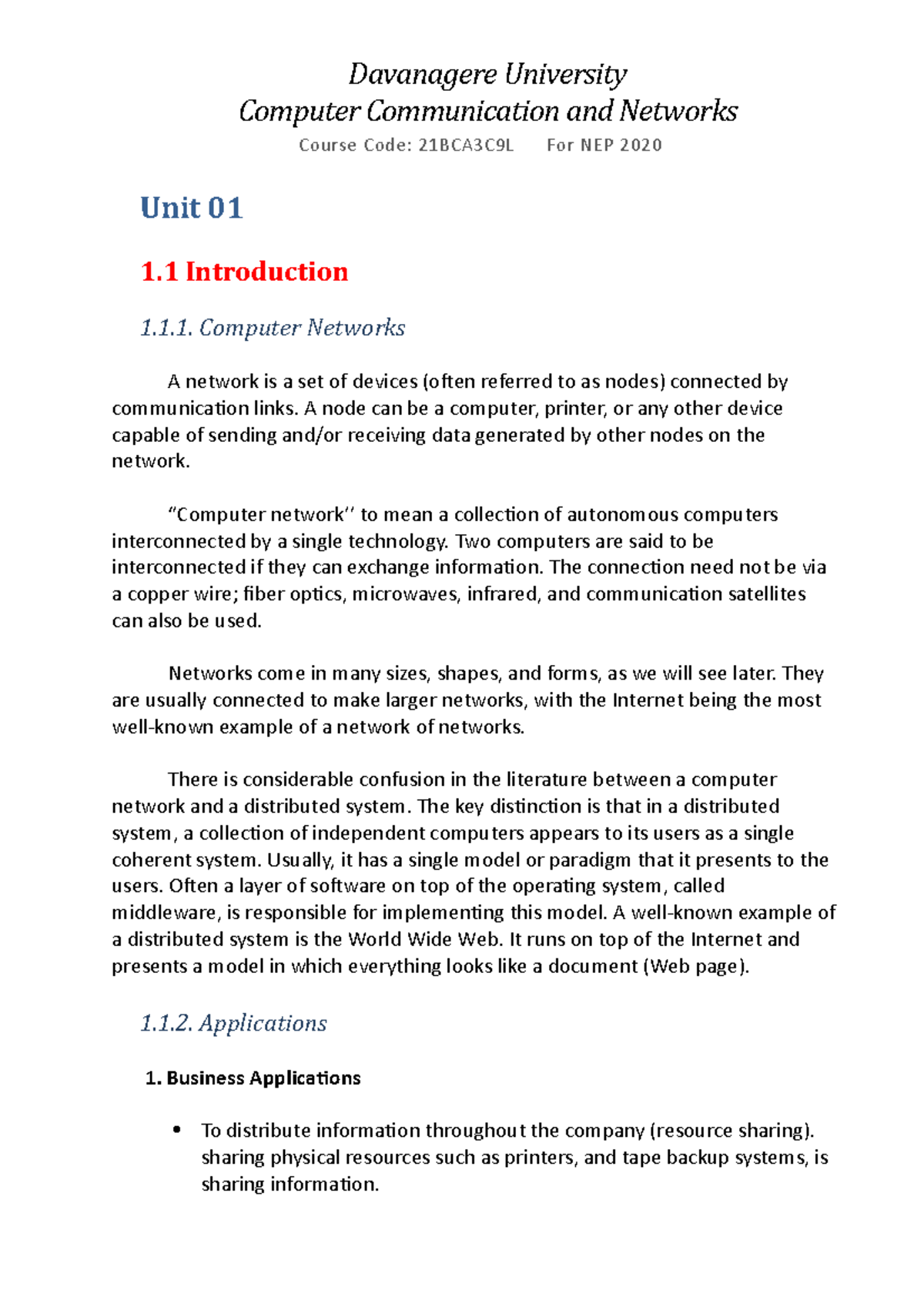 Computer communication and Networks Davanagere University Computer