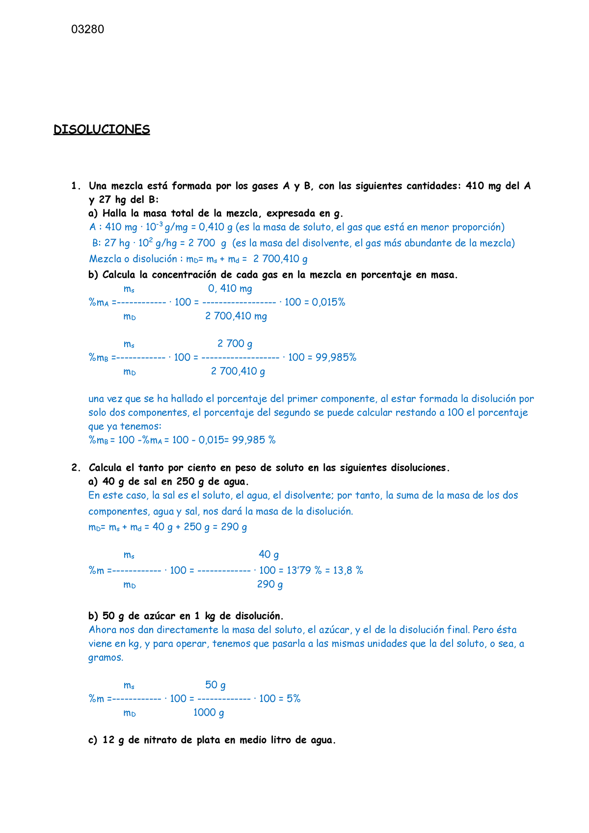 Disoluciones Ejercicios Resueltos - DISOLUCIONES Una Mezcla Está ...