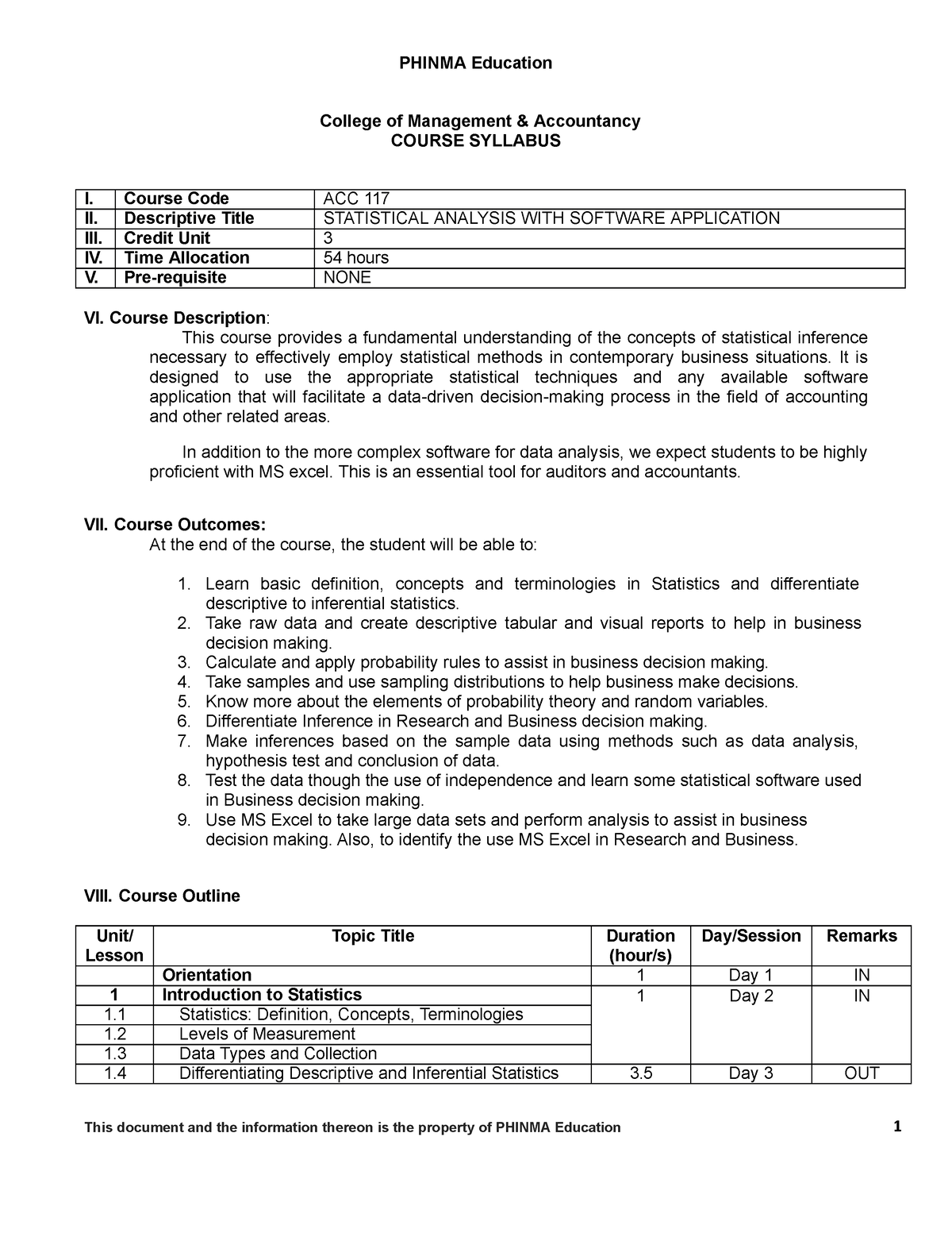 ACC 117 Statistics - 023 - BS Pharmacy - Araullo - Studocu