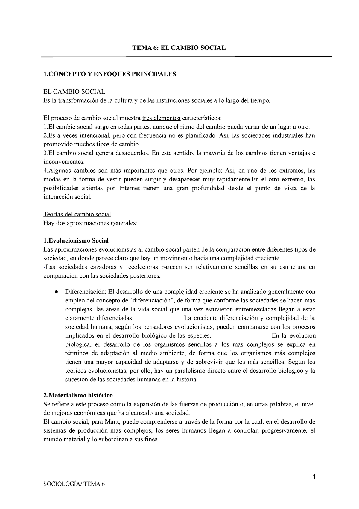 Tema 6 El Cambio Social Resúmen De Contenido Tema 6 El Cambio Social 1 Y Enfoques Principales 1493