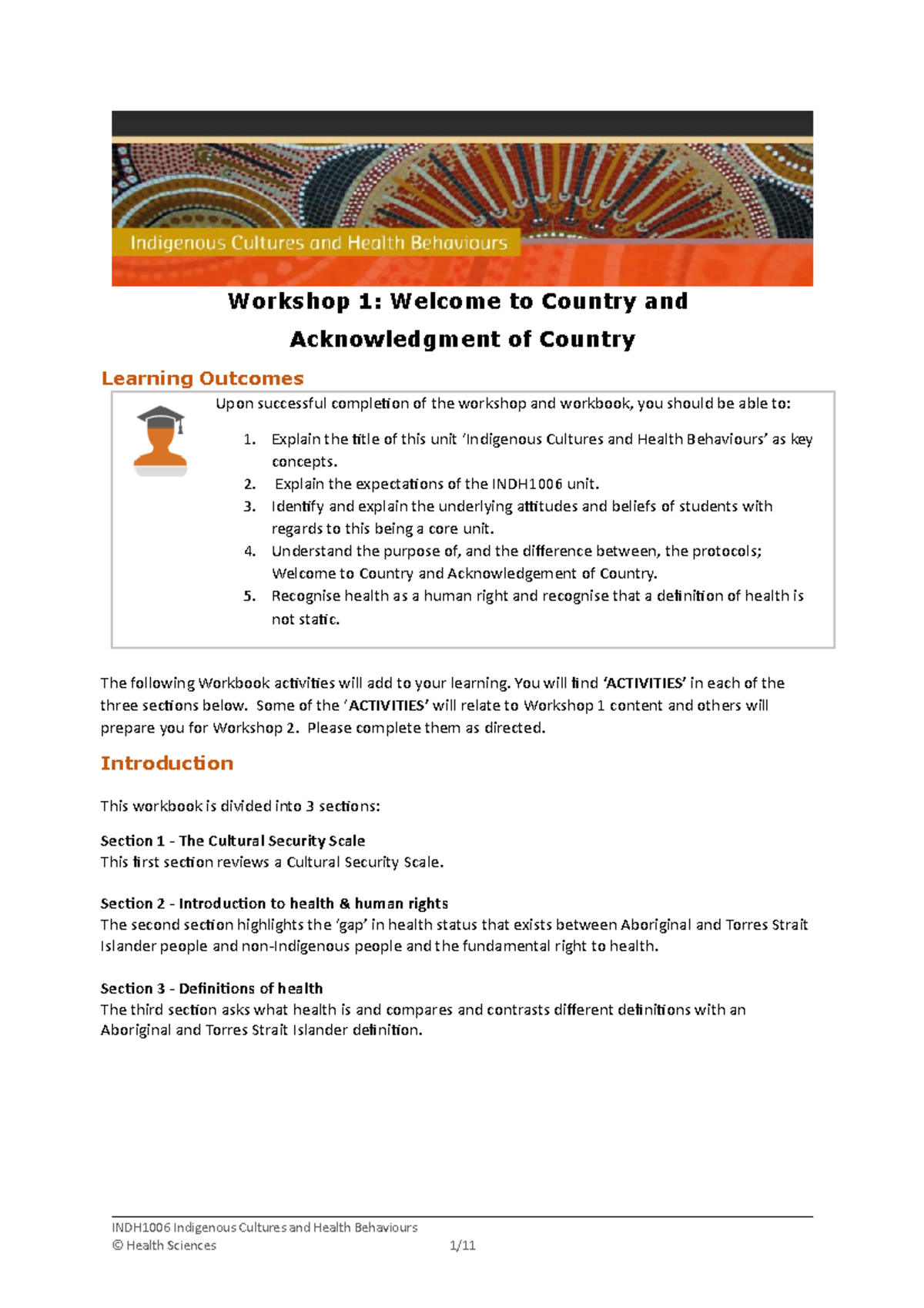 Workbook 1 - Workshop 1: Welcome to Country and Acknowledgment of ...