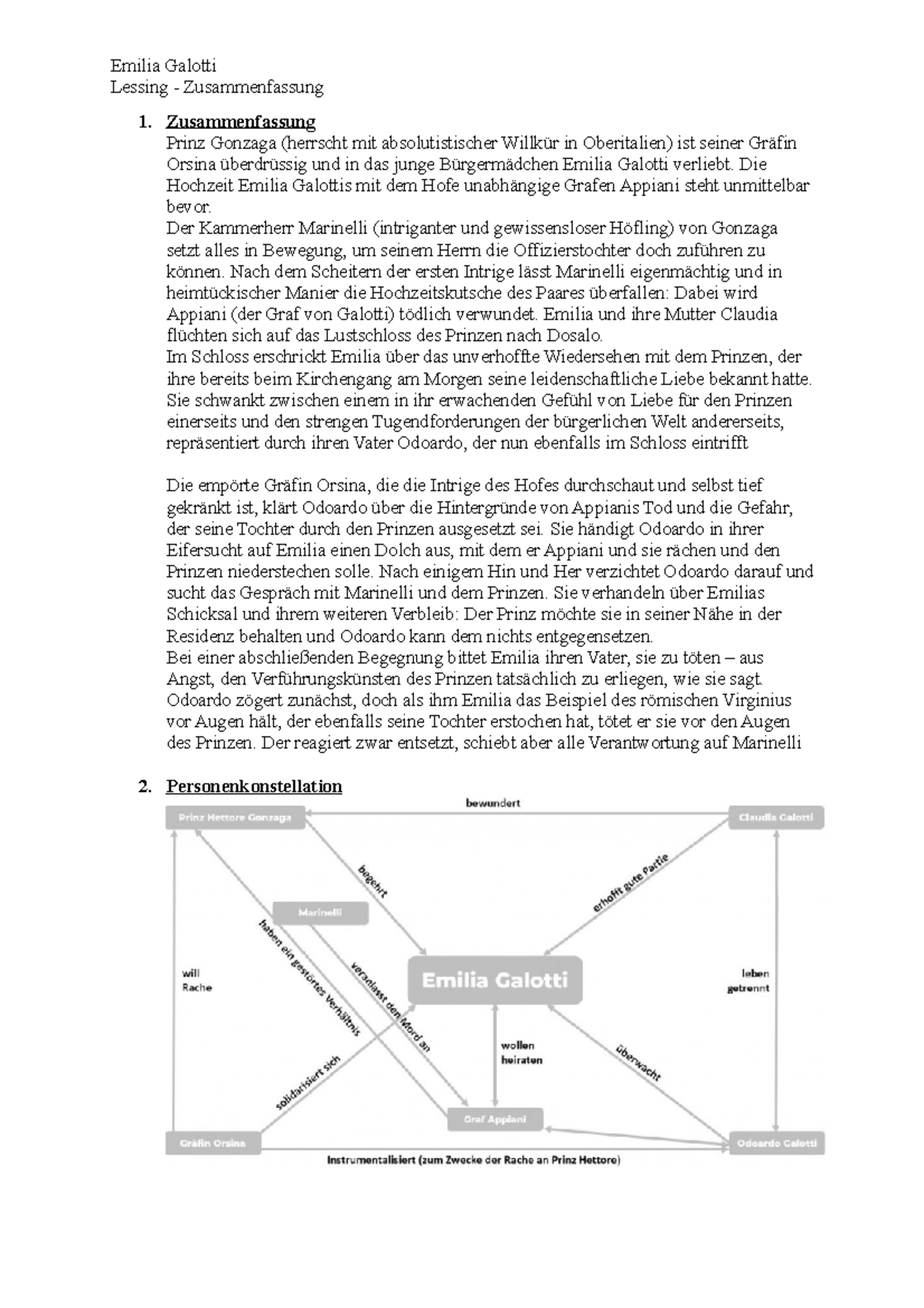 Emilia Galotti Zusammenfassung Aufzug 1 Zusammenfassung Galotti - Emilia Galotti Lessing - Zusammenfassung 1